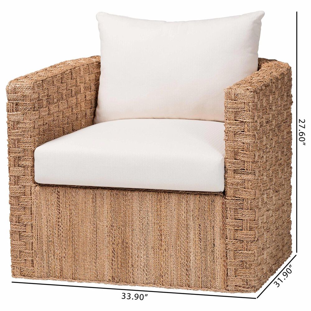 Baxton Studio Rhinos Seagrass Tuxedo Arm Chair in White, , large