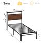 HOMLUX Industrial Twin Platform Bed with LED Headboard and Charging Station in Rustic Brown, , large