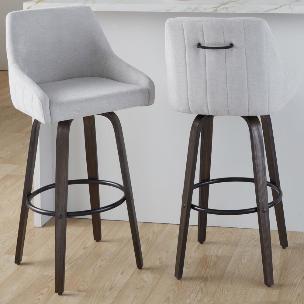 LumiSource Hannah Swivel Bar Stool with Grey Fabric Upholstery in Walnut and Black (Set of 2), , large