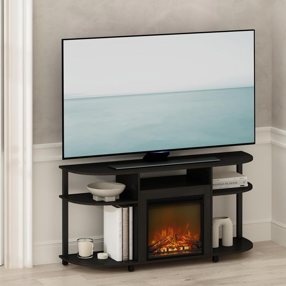 HOMLUX 47" Curved TV Stand with No Heat Electric Fireplace in Americano and Black, , large