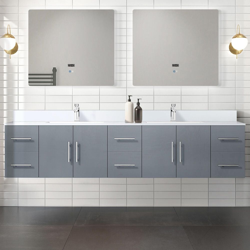Lexora Home Geneva 84&quot; Double Bathroom Vanity in Dark Grey with 2 cm White Cultured Marble Top and Rectangular Sinks, , large