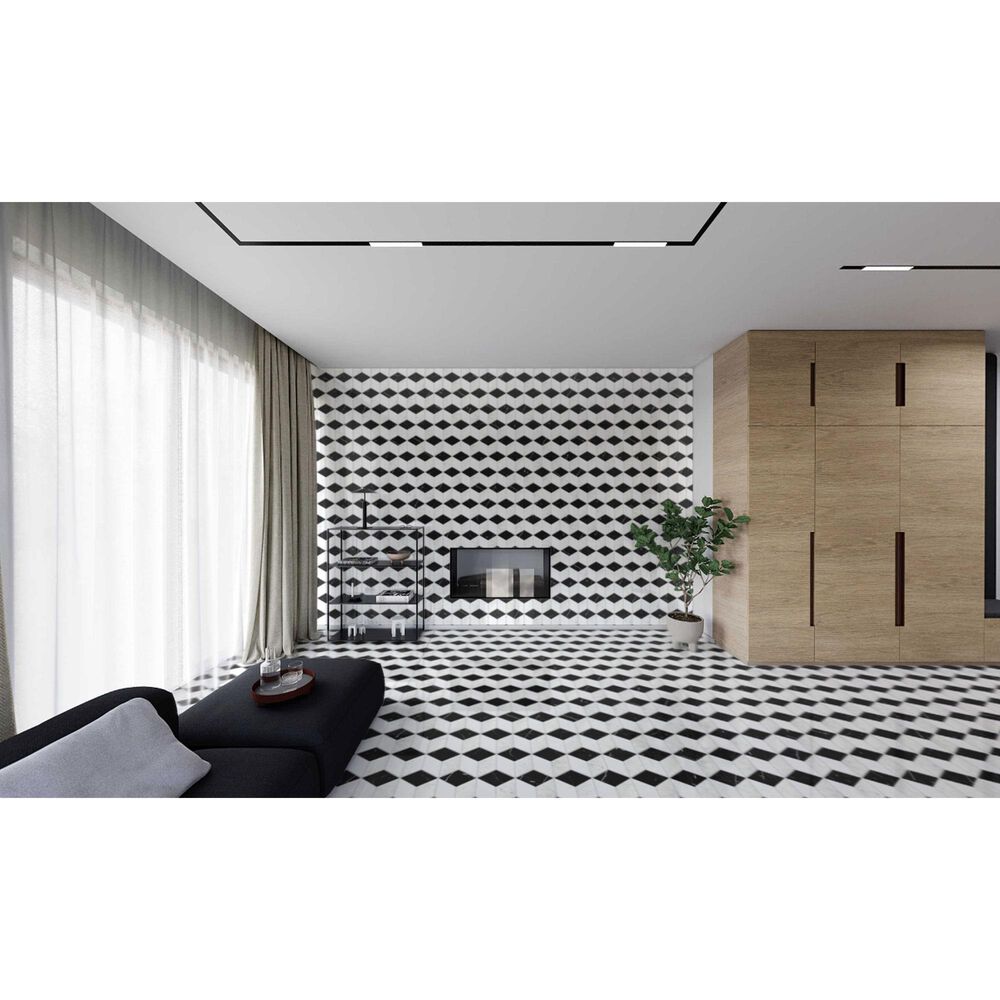 Soho Studio Pari Classico Thassos, Nero and Carrara 8" x 9.21" Marble Mosaic Sheet, , large