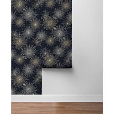 NextWall Starburst Geo 216" x 20.5" Peel and Stick Wallpaper in Midnight and Gold, , large