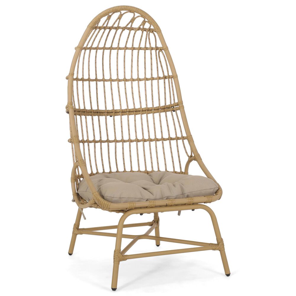 Hearth and Haven Elon Cocoon Outdoor Chair with Light Brown Cushion in Brown, , large