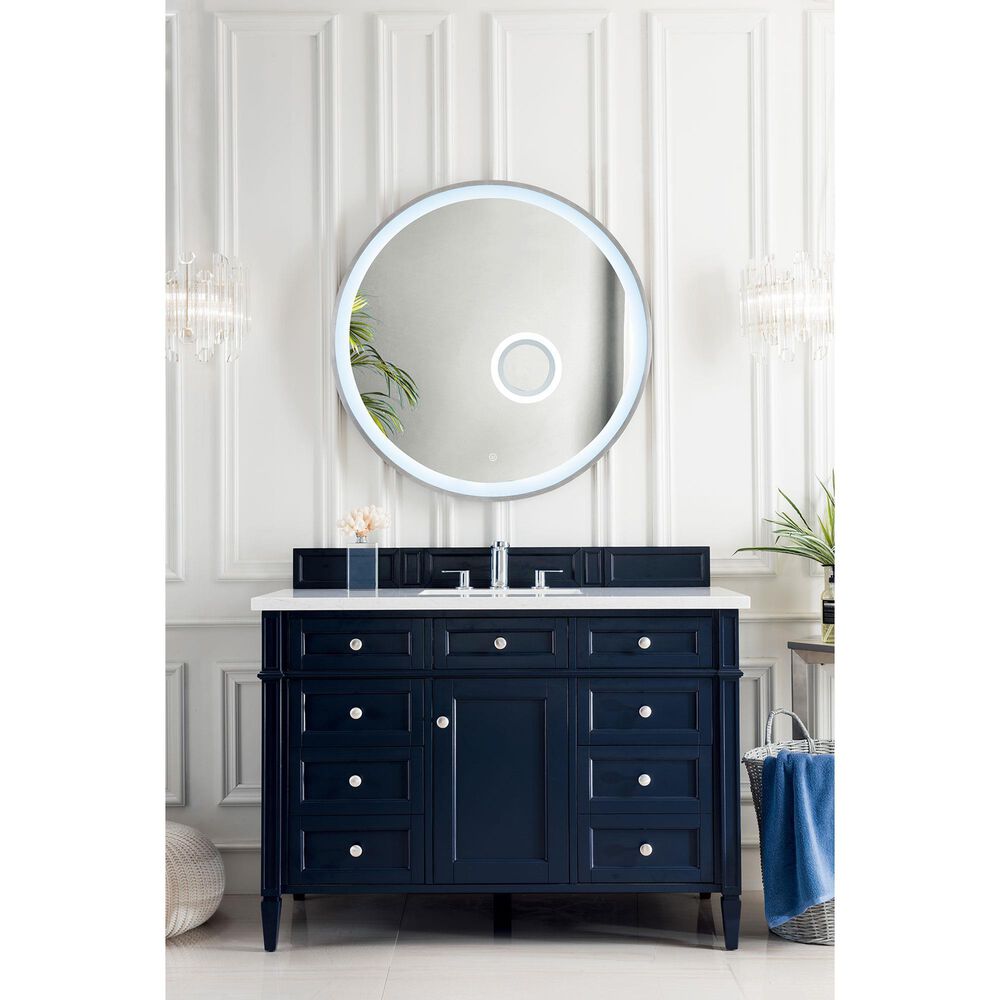 James Martin Vanities Brittany 48" Single Bathroom Vanity in Victory Blue with 3 cm Eternal Jasmine Pearl Quartz Top and Rectangle Sink, , large