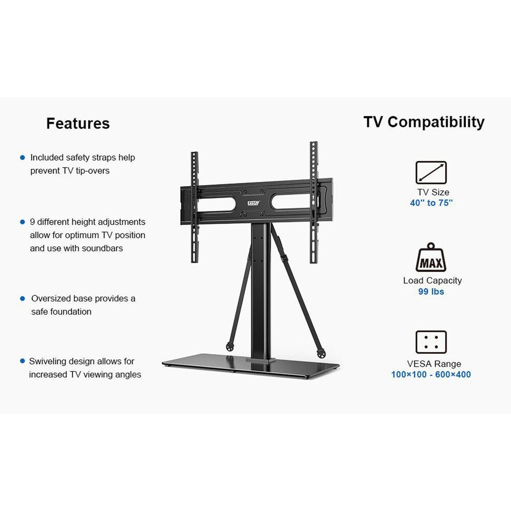 ErgoAV Tabletop Stand with Swivel for 40" - 75" TVs in Black, , large