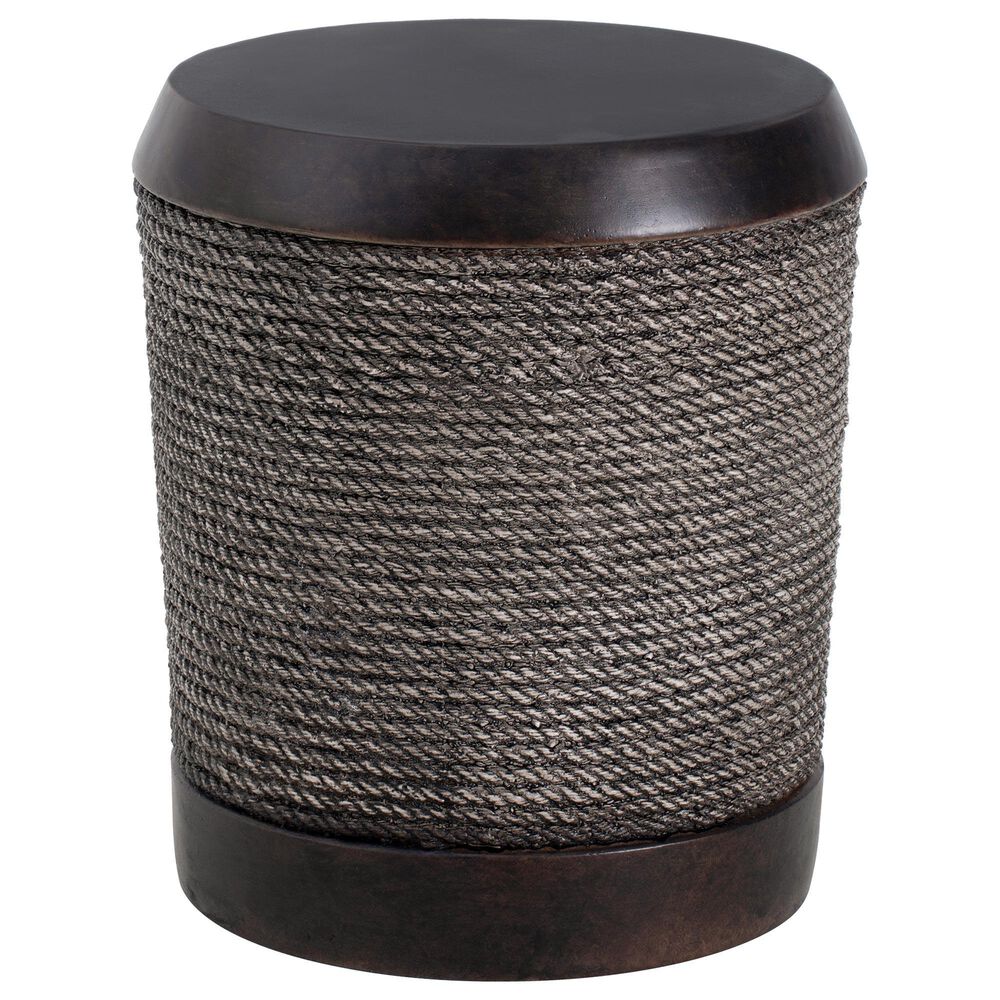 Hearth and Haven Outdoor Side Table with Braided Cord Design and Vintage Trim in Dark Brown, , large