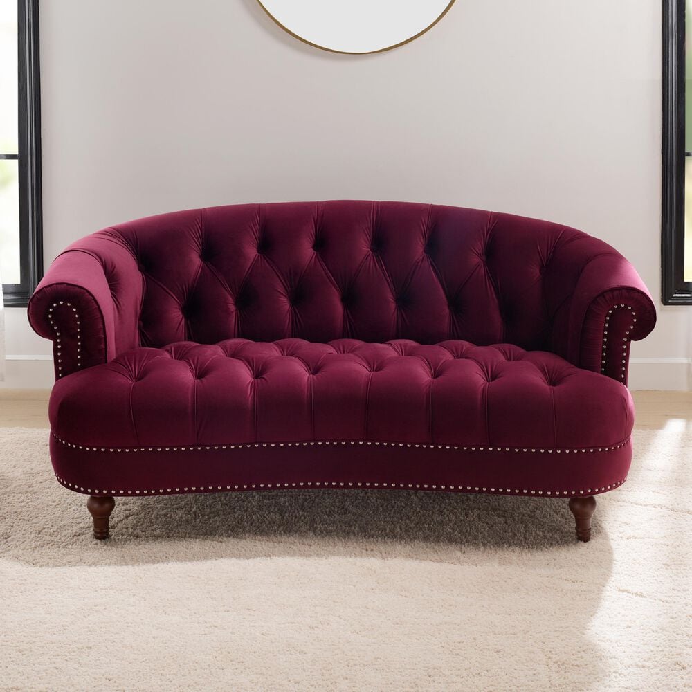 Jennifer Taylor Home La Rosa Victorian Chesterfield Loveseat in Burgundy, , large