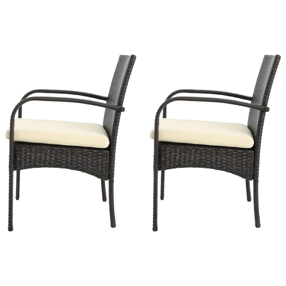 Hearth and Haven Cordoba Outdoor Dining Chair with Beige Cushions in Brown &#40;Set of 2&#41;, , large