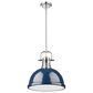 Golden Lighting Duncan 1-Light Pendant with Rod and Matte Navy Shade in Chrome, , large