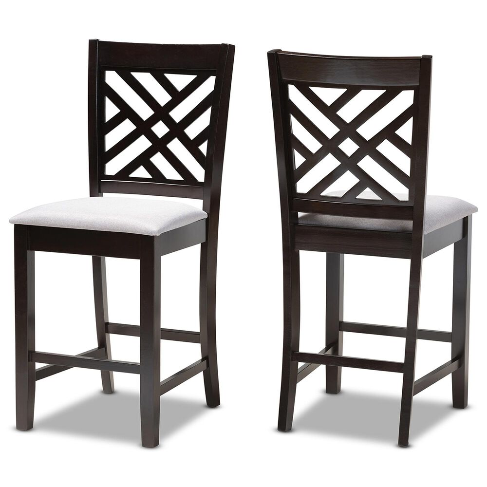 Baxton Studio Caron Counter Height Pub Chair with Gray Cushion in Espresso Brown (Set of 2), , large