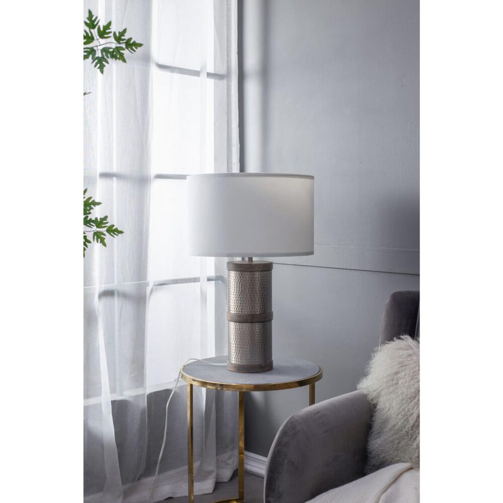 A&amp;B Home Hammered Table Lamp with Collapsible Shade in Gray and Silver, , large