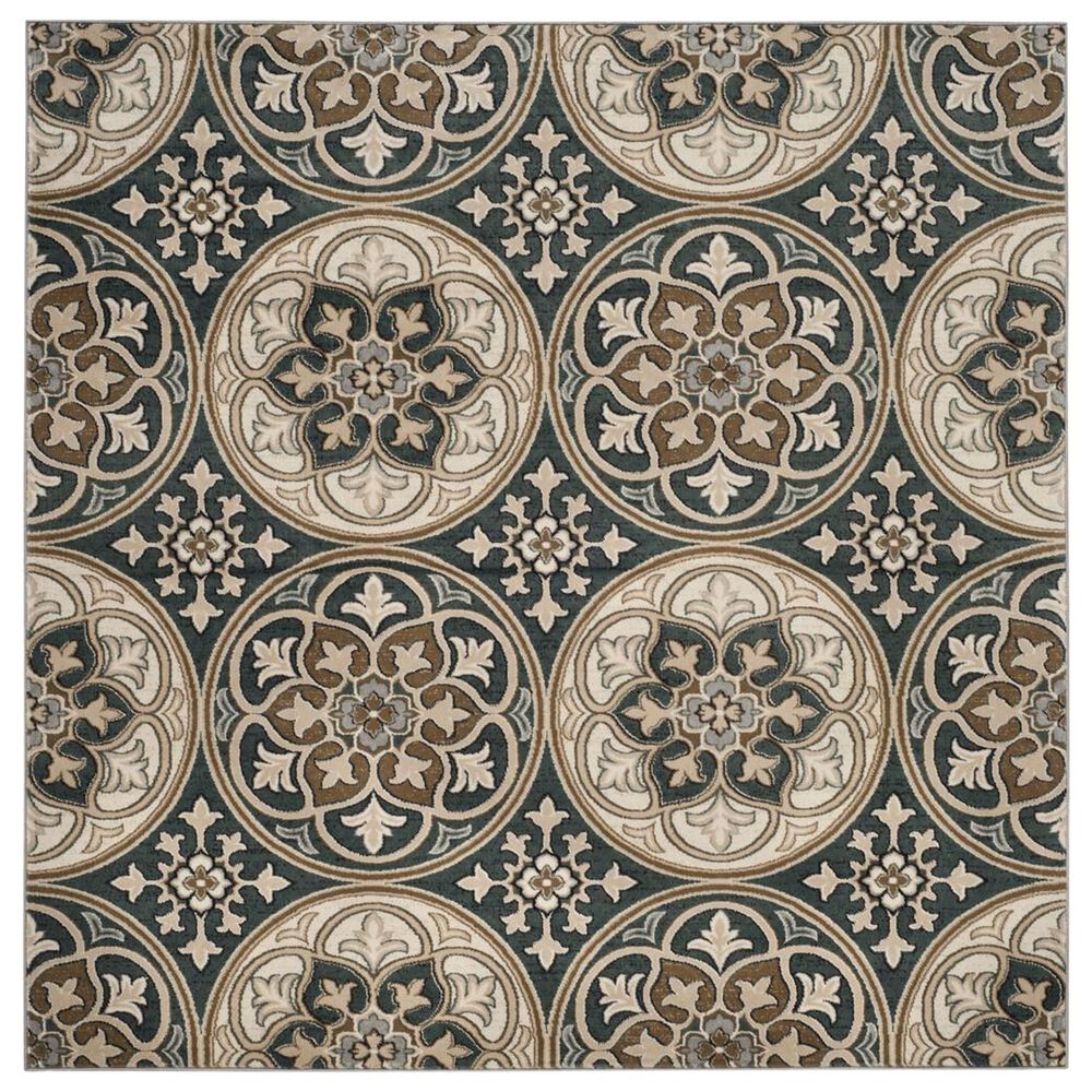 Safavieh Lyndhurst LNH341 8" Square Slate Blue and Beige Area Rug, , large