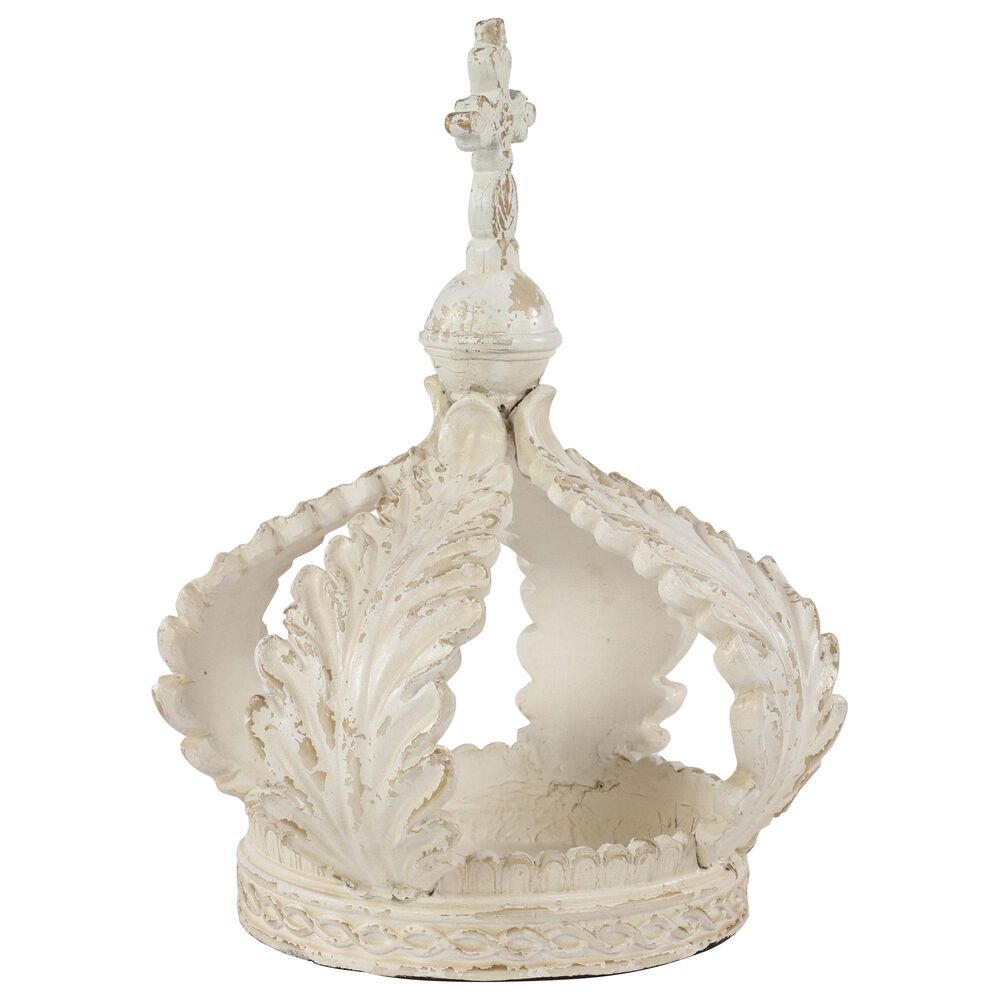 Maple and Jade Royal Crown Sculpture in Matte Antique White, , large