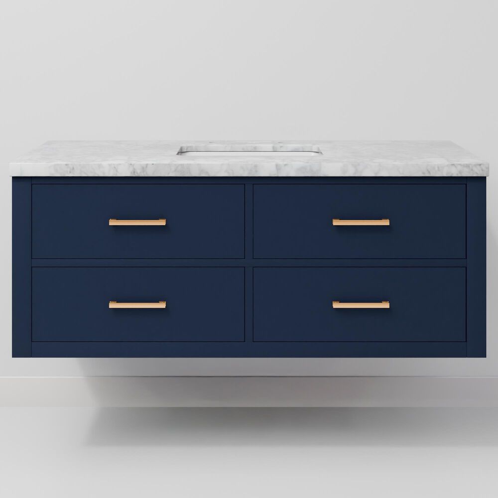 Lexora Home Castor 48" Single Bathroom Vanity in Blue with 2 cm White Carrara Marble Top and Rectangular Sink, , large