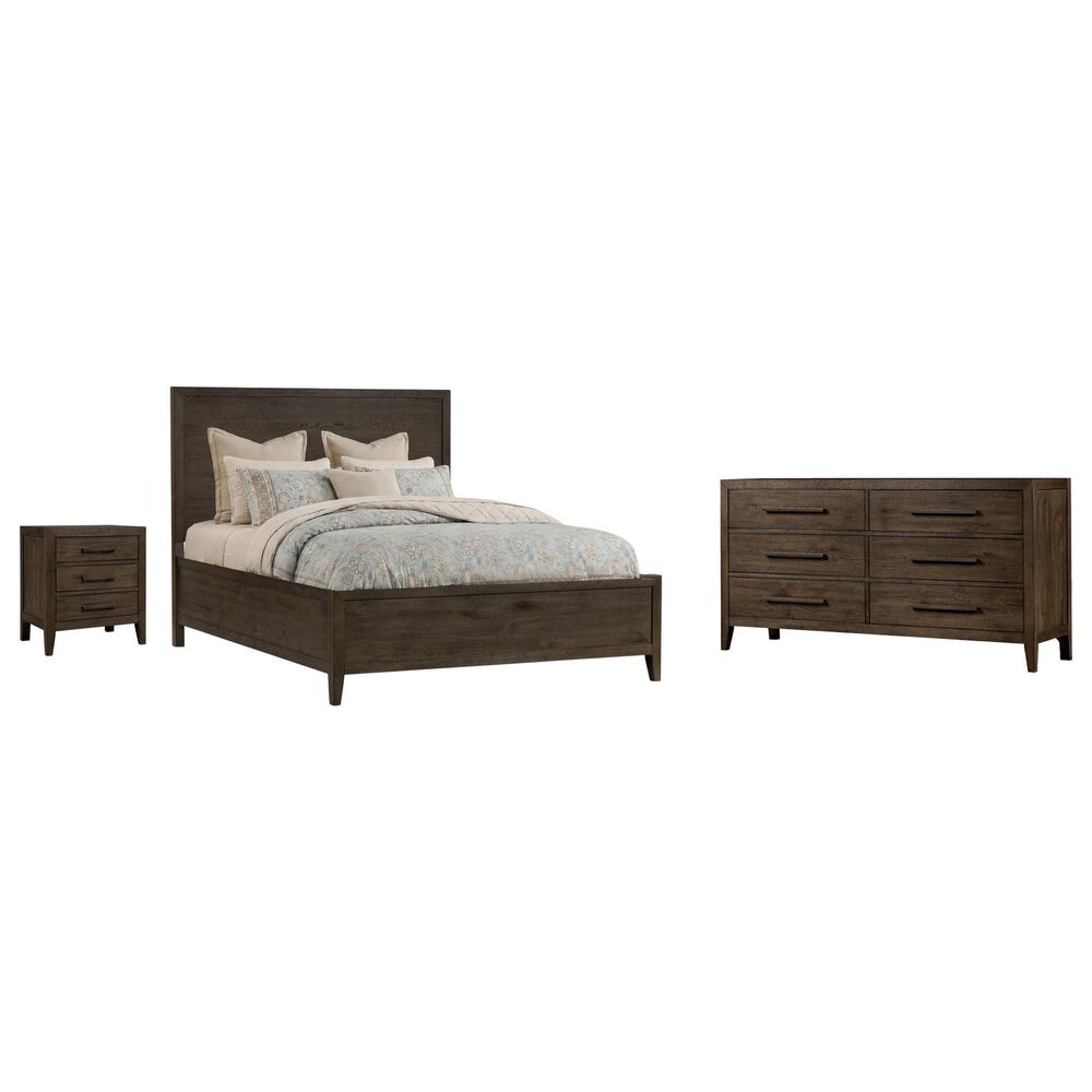 Hawthorne Furniture Norwich Queen Platform Panel Bed with Dresser and Nightstand in Dark Rustic Oak, , large