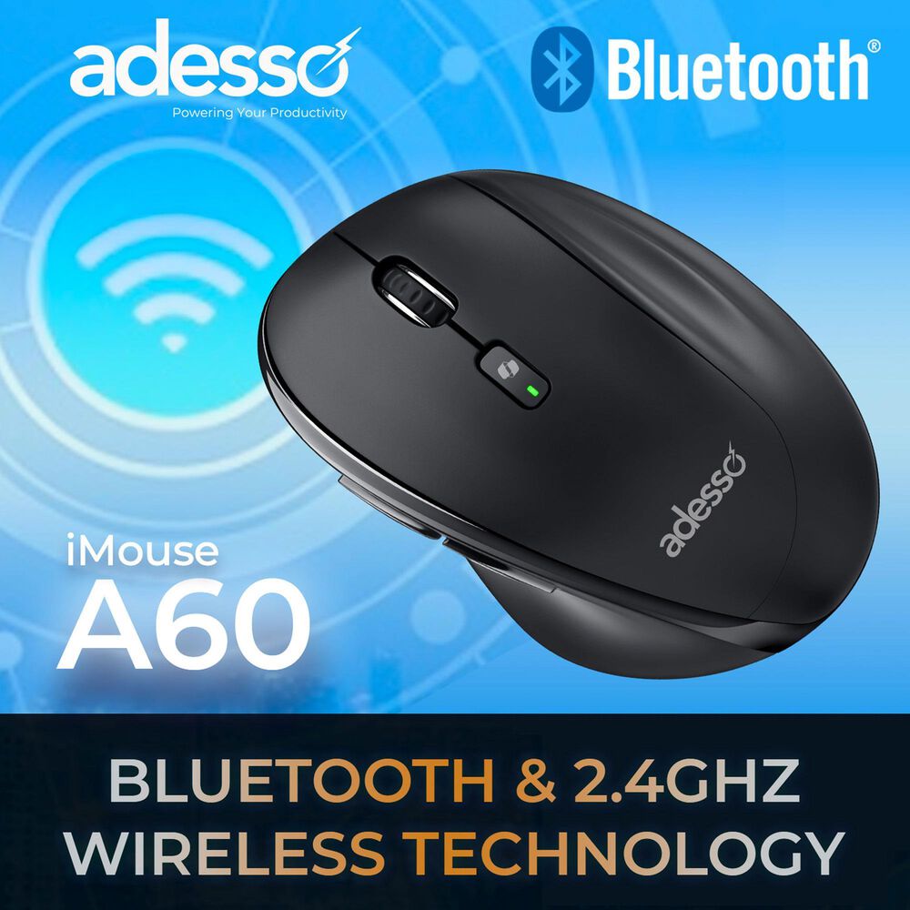 Adesso Wireless Ergonomic Mouse with Copilot AI Button in Black, , large