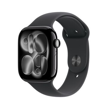 Apple Watch Series 11 (GPS) 46mm Jet Black Aluminum Case with Black Sport Band - M/L - Jet Black - (2025)(Pre-Order), , large