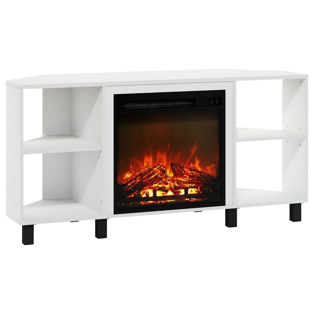 HOMLUX 47" Corner Fireplace TV Stand in Solid White, , large