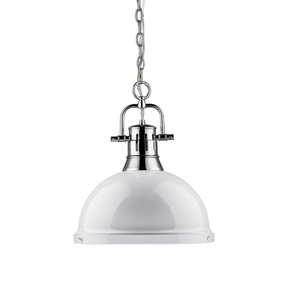 Golden Lighting Duncan 1-Light Pendant with Chain in Chrome with a White Shade, , large
