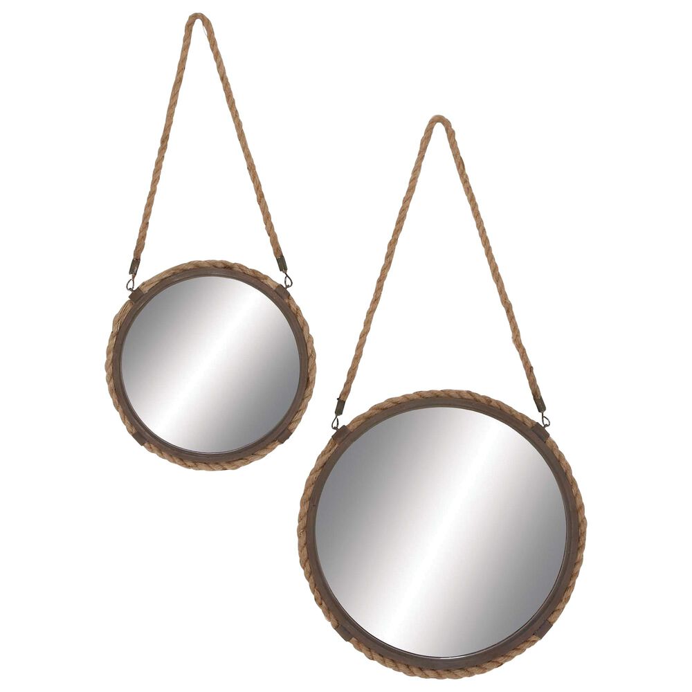 Maple and Jade Industrial Wall Mirror in Distressed Brown and Gray (Set of 2), , large