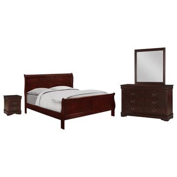 Crown Mark Louis Philip 4-Piece King Bedroom Set in Cherry, , large