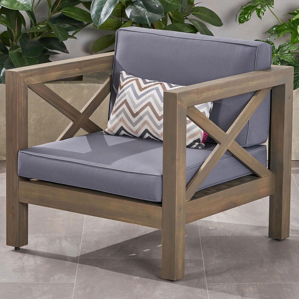 Hearth and Haven Brava Outdoor Club Chair with Dark Gray Cushion in Grey, , large