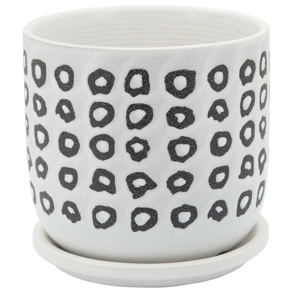 Sagebrook Home 6" Aztec Planter with Saucer in Black and Creme, , large