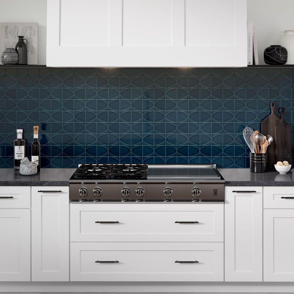 Emser Mizu Blue Glossy Ellipse 4&quot; x 4&quot; Square on 8&quot; x 16&quot; Ceramic Mosaic Sheet, , large