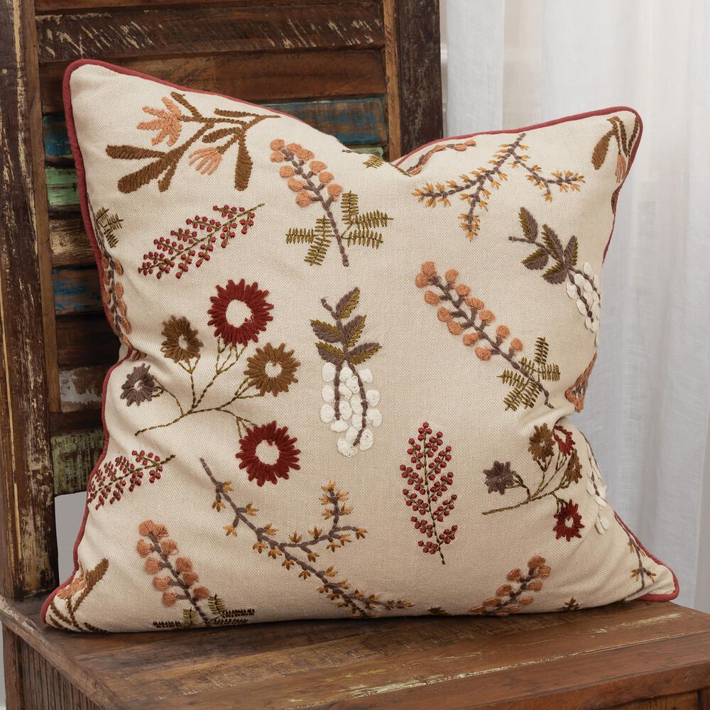 Rizzy Home Floral 20" Down Filled Pillow in Natural, , large