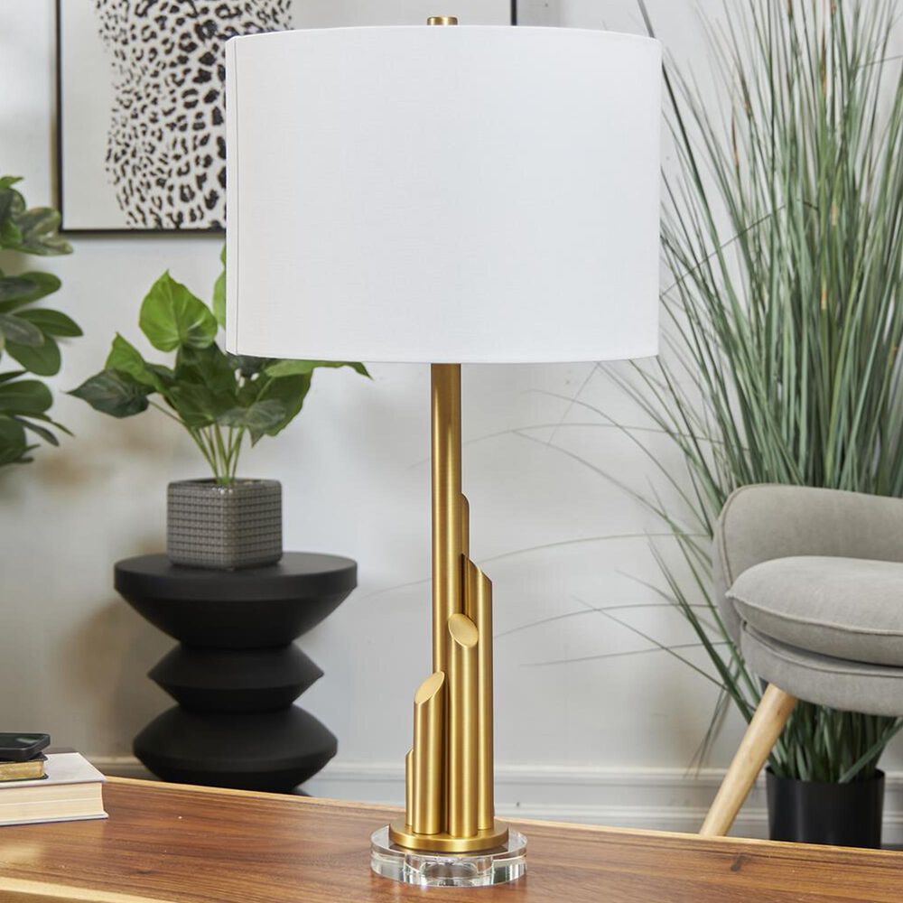 Maple and Jade Tiered Pillar Table Lamp in Gold and Clear, , large