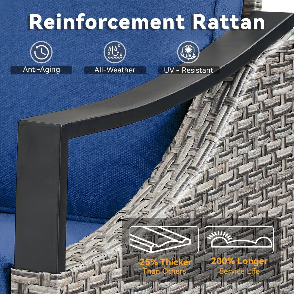 Sunwell Garden 32"H 3-Seater Outdoor Sofa with Curved Navy Cushions in Gray, , large