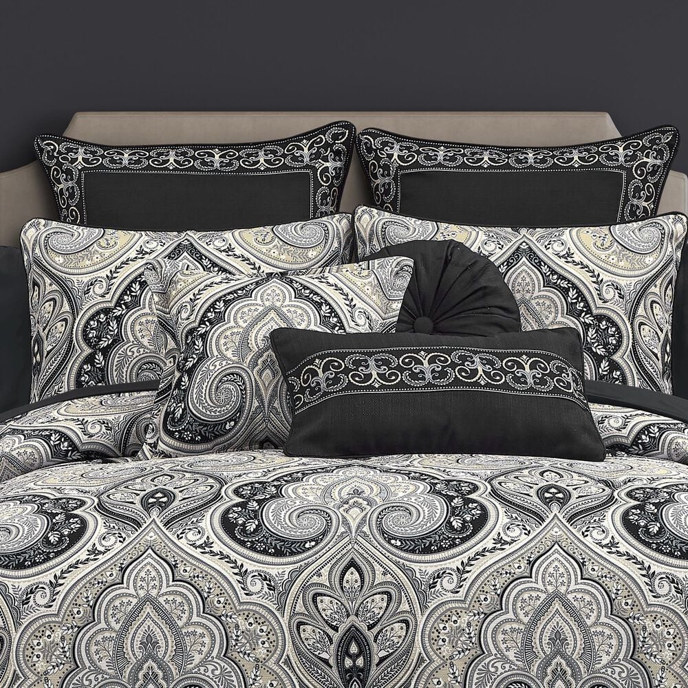 J. Queen New York Messina 12&quot; x 22&quot; Lumbar Pillow in Black and Sliver, , large