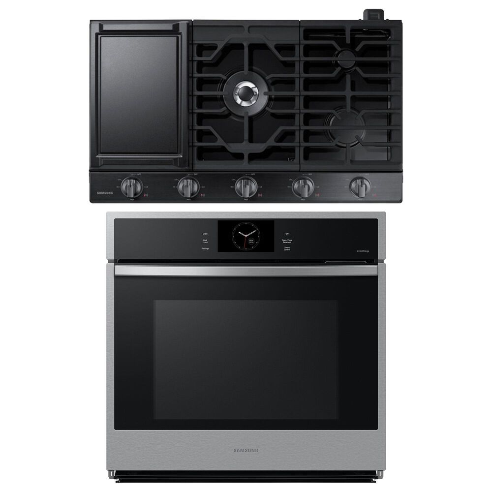 Samsung 2-Piece Kitchen Package with Stainless Steel 30" Single Wall Oven and Black Stainless Steel 36" Gas Cooktop, , large