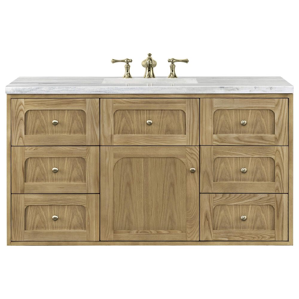James Martin Vanities Laurent 48&quot; Single Bathroom Vanity in Light Natural Oak with 3 cm Arctic Fall Solid Surface Top and Rectangular Sink, , large