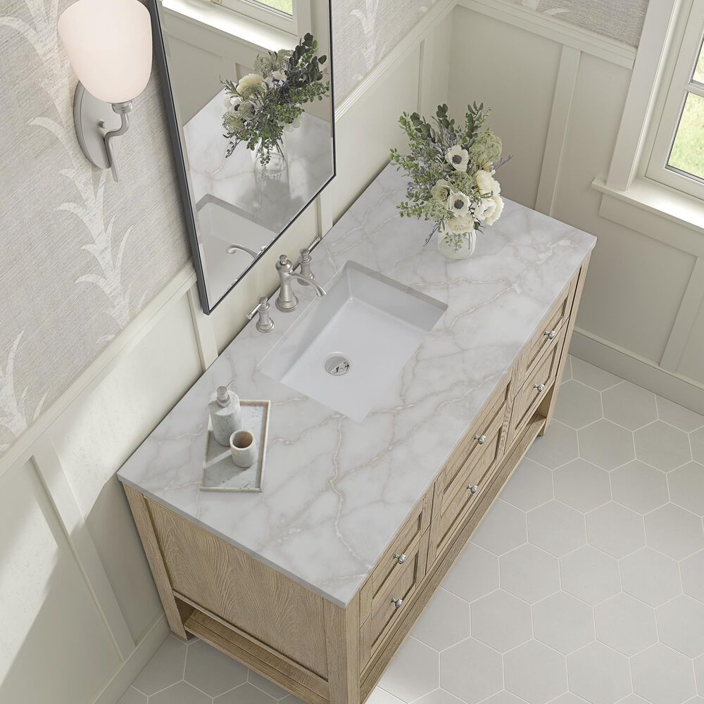 James Martin Vanities Breckenridge 48" Single Bathroom Vanity in Whitewashed Oak with 3 cm Eternal Jasmine Pearl Silestone Top, Rectangular Sink and FreePower Wireless Charger, , large