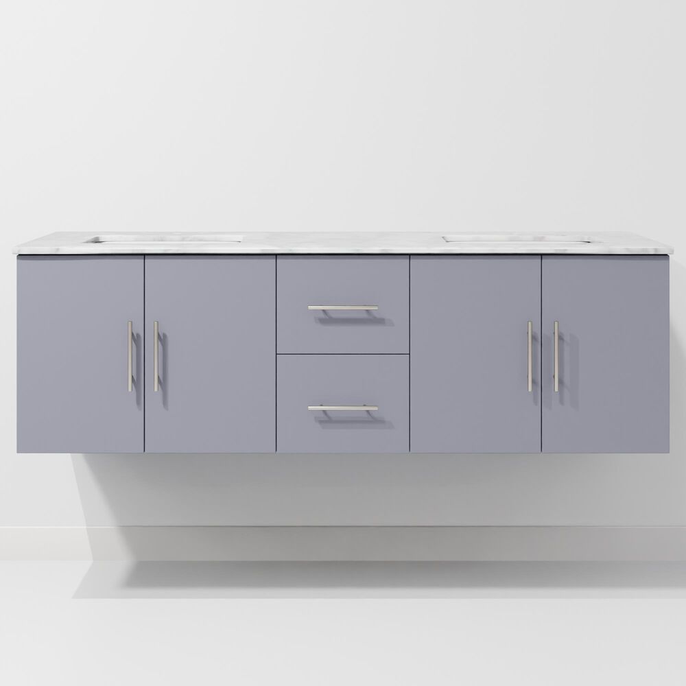 Lexora Home Geneva 60&quot; Double Bathroom Vanity in Dark Grey with 2 cm White Carrara Marble Top and Rectangular Sinks, , large