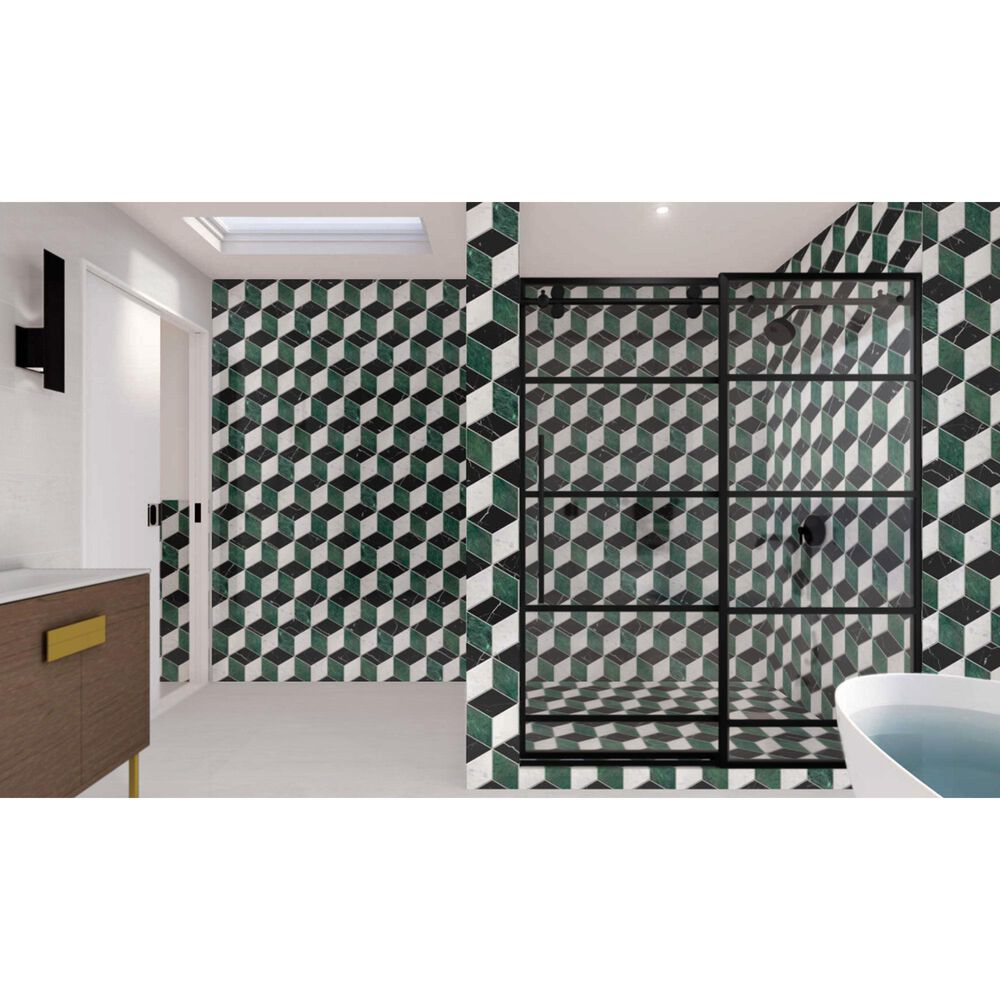 Soho Studio Pari Verde Nero, Dark Green and Carrara 8" x 9.21" Marble Mosaic Sheet, , large