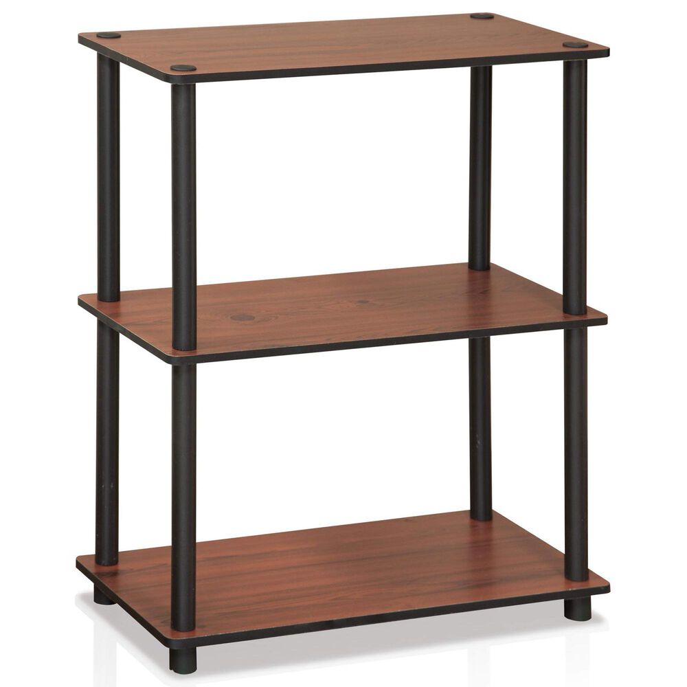 HOMLUX 3-Tier Compact Open Storage Bookshelf in Dark Cherry and Black, , large