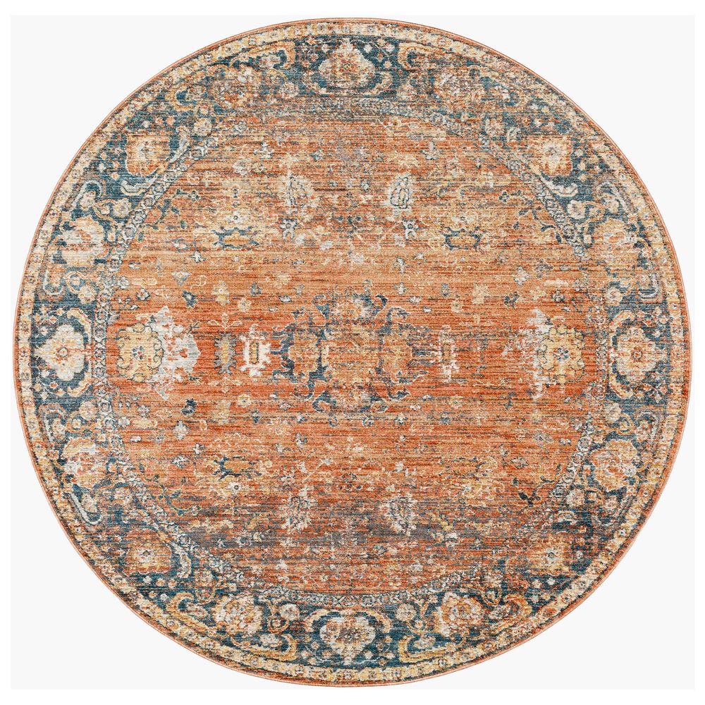 Surya Carlisle 5&#39;3&quot; Round Brick Red, Dark Brown, Olive, Off-White and Medium Gray Area Rug, , large