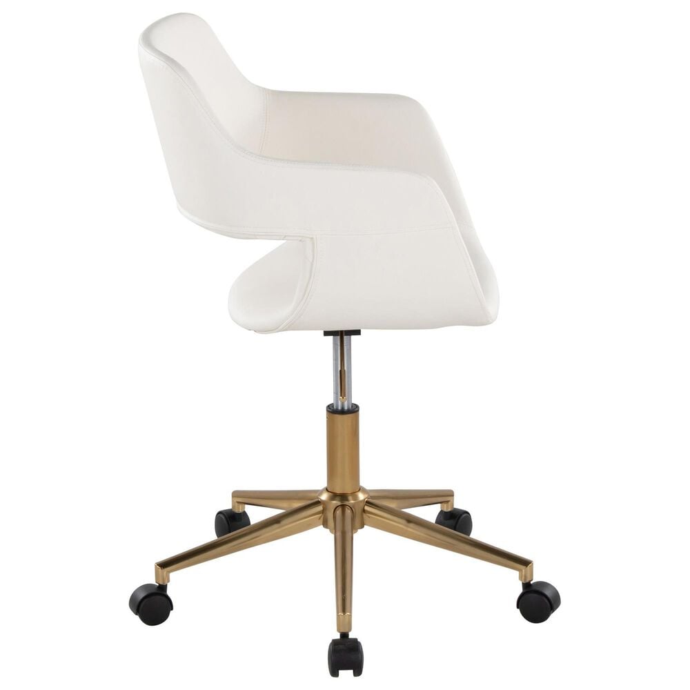 Lumisource Margarite Task Chair with White Faux Leather Cushion in Gold, , large
