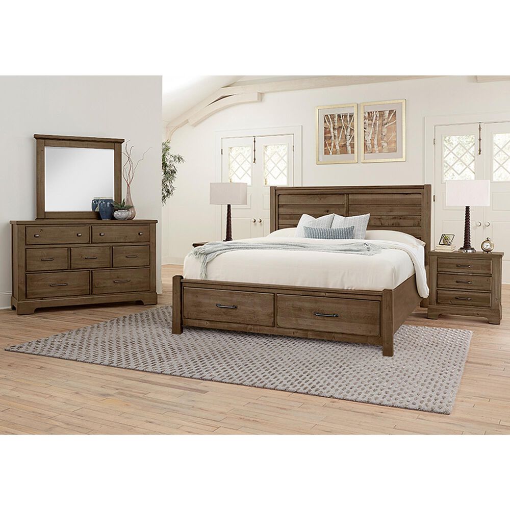 Viceray Collections Cool Rustic Queen Storage Plank Bed with Two Nightstands in Mink, , large