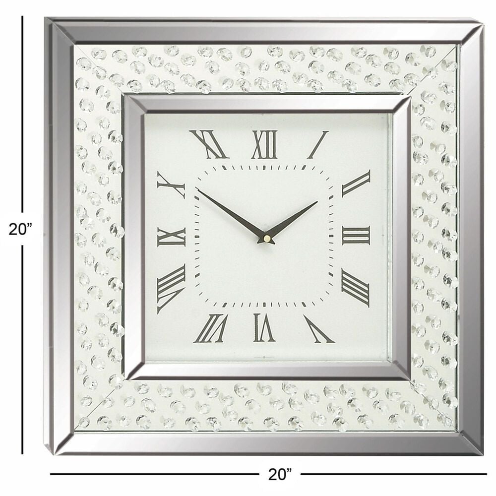 Maple and Jade Decorative Wall Clock with Floating Crystals in Silver, , large