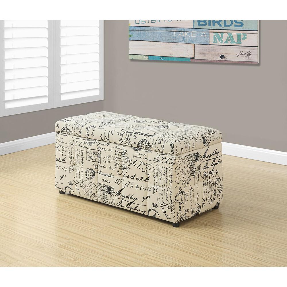 Monarch Specialties 38" Storage Ottoman in Off White and Black, , large