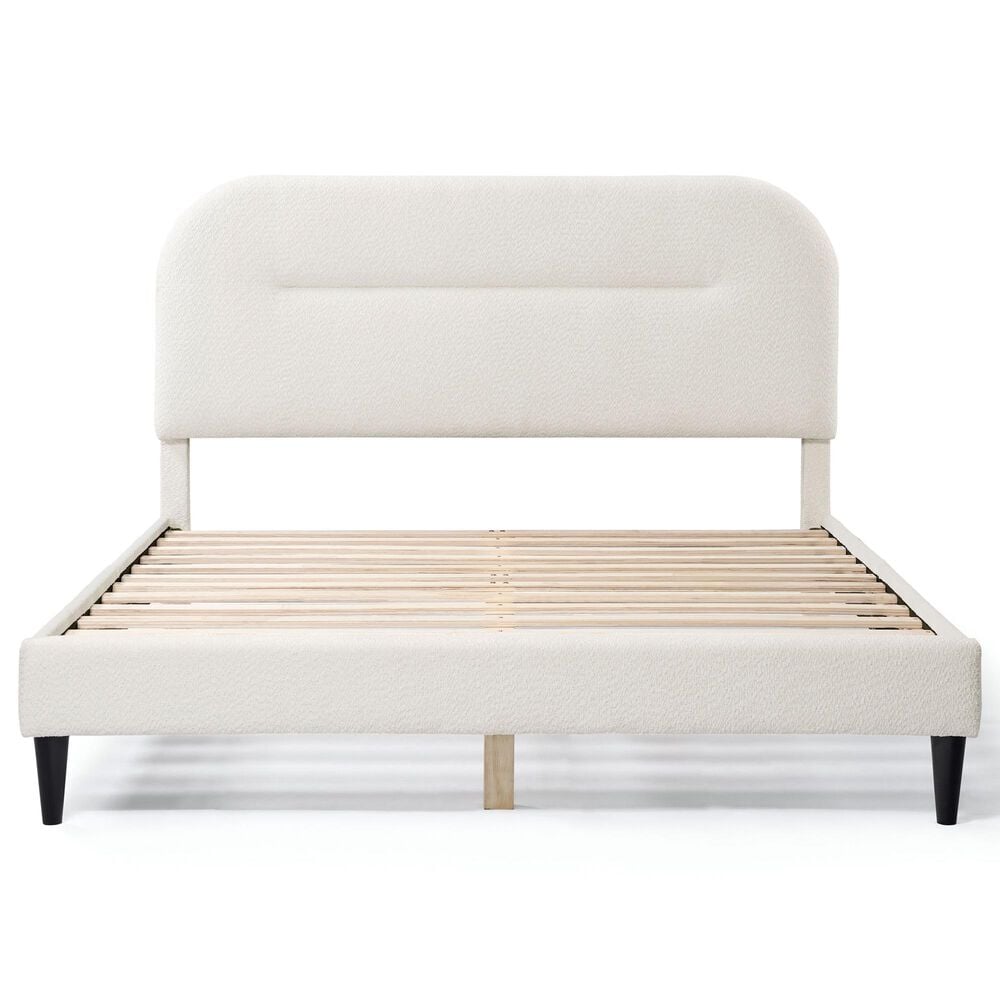 Furniture of America Gail Queen Upholstered Platform Bed with Rounded Headboard in White, , large