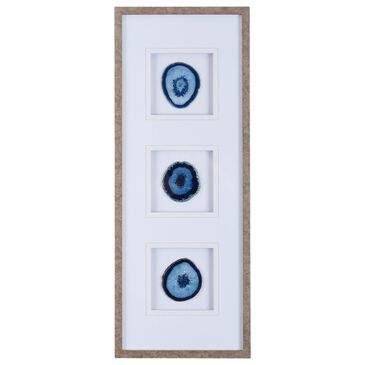 Hampton Park Natural Agate Trio 13" x 34" Real Stone Framed Glass and Double Matted Wall Art in Blue, , large