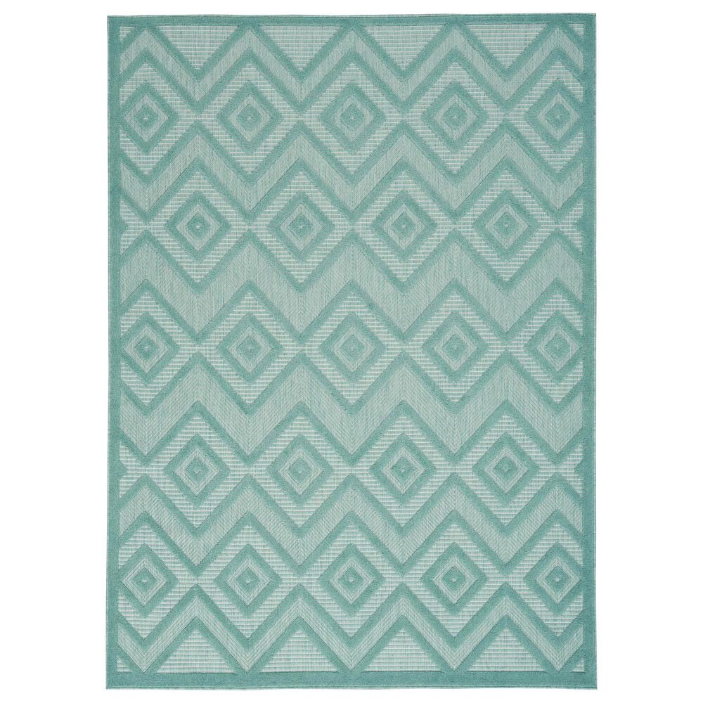 Nourison Versatile 9" x 12" Aqua and Teal Indoor/Outdoor Area Rug, , large