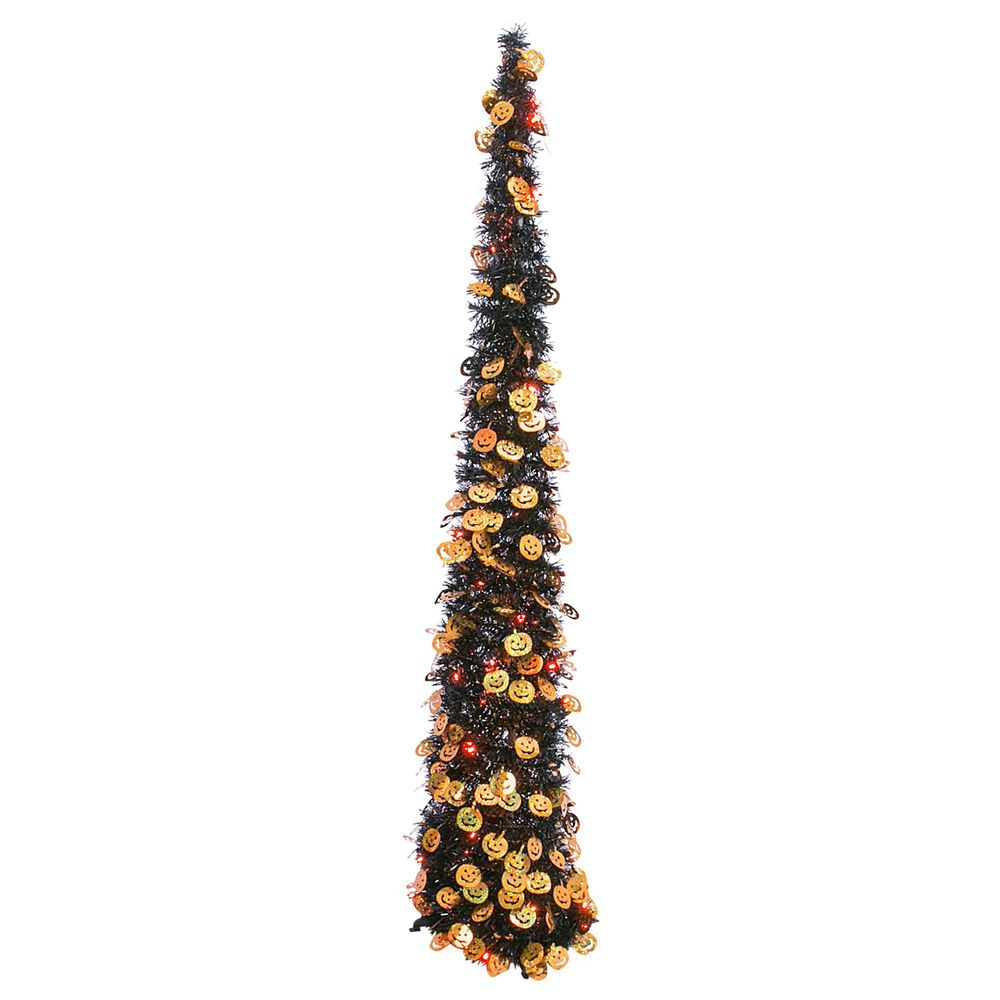 The Gerson Company 65" Pop-Up Tinsel Halloween Tree in Black, , large