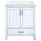 Lexora Home Jacques 30" Single Bathroom Vanity in White with 2 cm White Carrara Marble Top and Rectangular Sink, , large