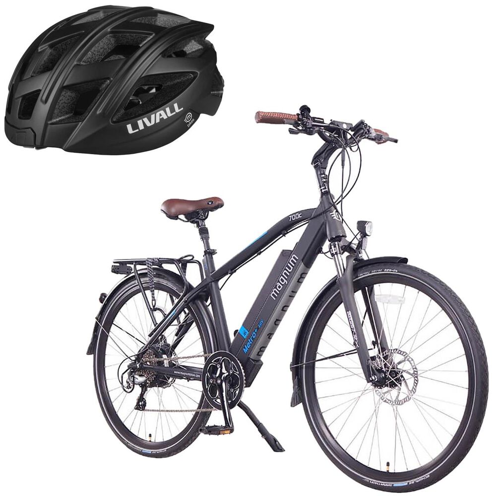 Magnum Metro+ E-bike with Smart Bluetooth Bicycle Helmet in Black, , large